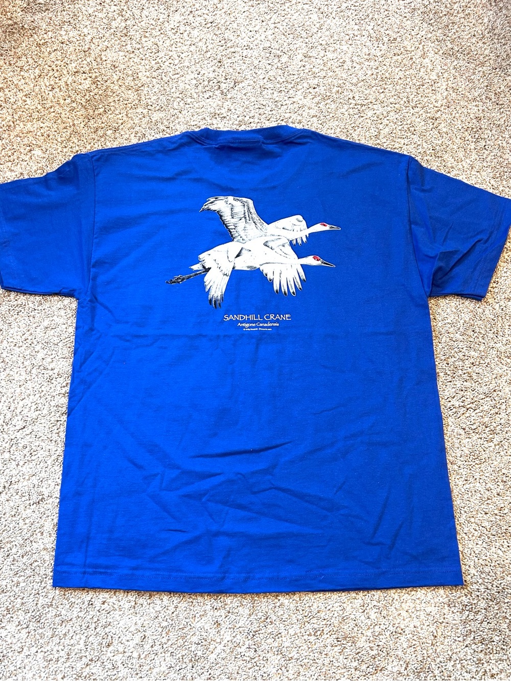 NWOT Jim Morris US Grown Cotton Sandhill Cranes Royal Blue T. Birder. Eco. LG